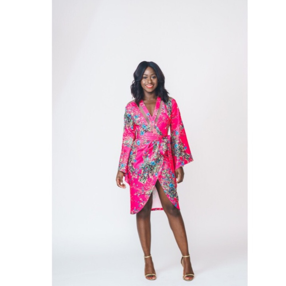 Kimono Wrap Dress with Belt and Pockets